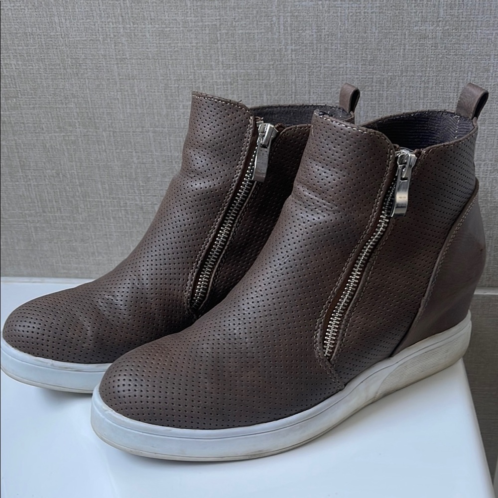 Brown Perforated Leather Ankle Boots